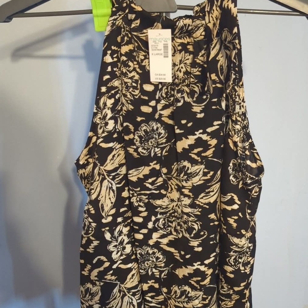 Maurices Black and Cream Floral Tank Top